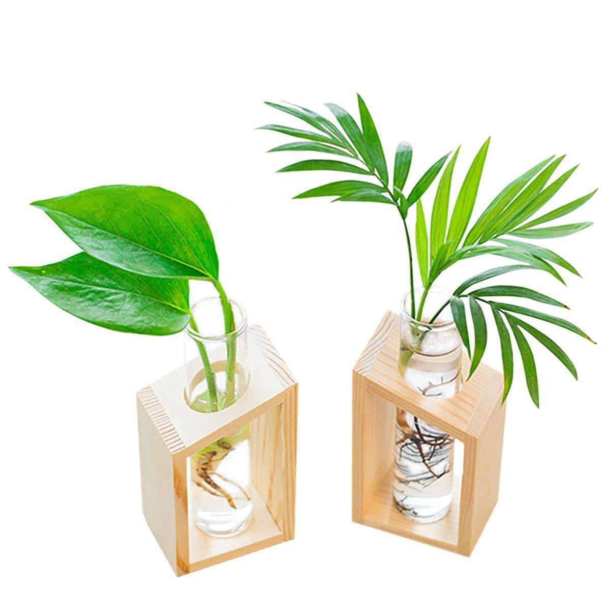 Hot Sale Crystal Glass Test Tube Vase in Wooden Stand Flower Pots for Hydroponic Plants Home Garden Decoration 