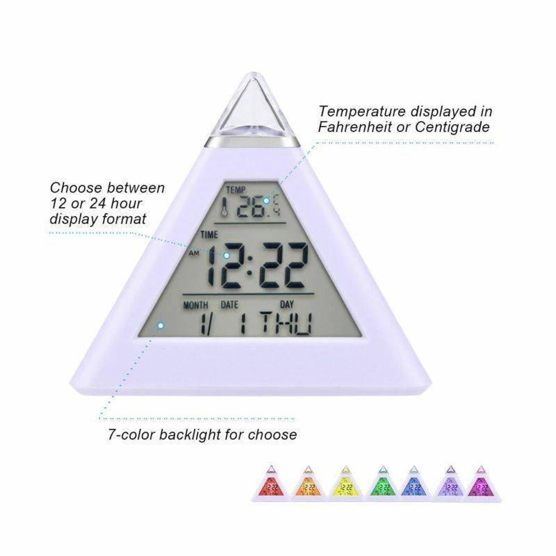 7 Colors Colorful Pyramid LCD Alarm Clock Night Light Thermometer Digital Wall Clock Changeable Led Clock Home Decor Accessorier 