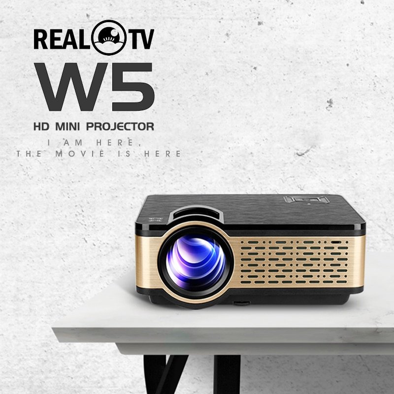 Echte Tv W5 Hd Mini Projector 4000 Lumens Android Wifi Bluetooth Draagbare Ondersteuning 1080P Voor Smart Telefoon Hdmi Usb vga Sd Met Gift
