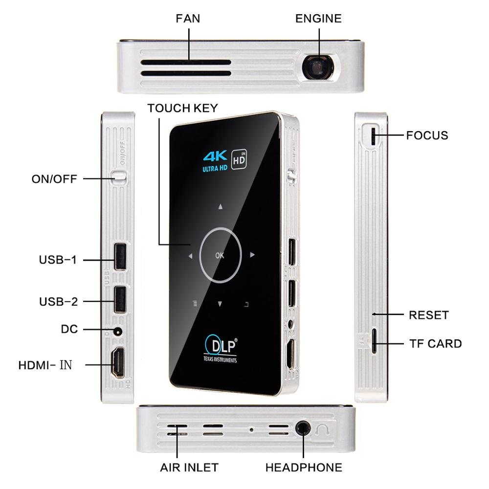 Alston C6 Mini 4K Dlp Android 9.0 Projector Wifi Bluetooth 4.0 Draagbare Outdoor Movie Video Home Cinema Ondersteuning Miracast airplay Alston C6 Mini 4K Dlp Android 9.0 Projector Wifi Bluetooth 4.0 Draagbare Outdoor Movie Video Home Cinema Ondersteuning Miracast airplay
