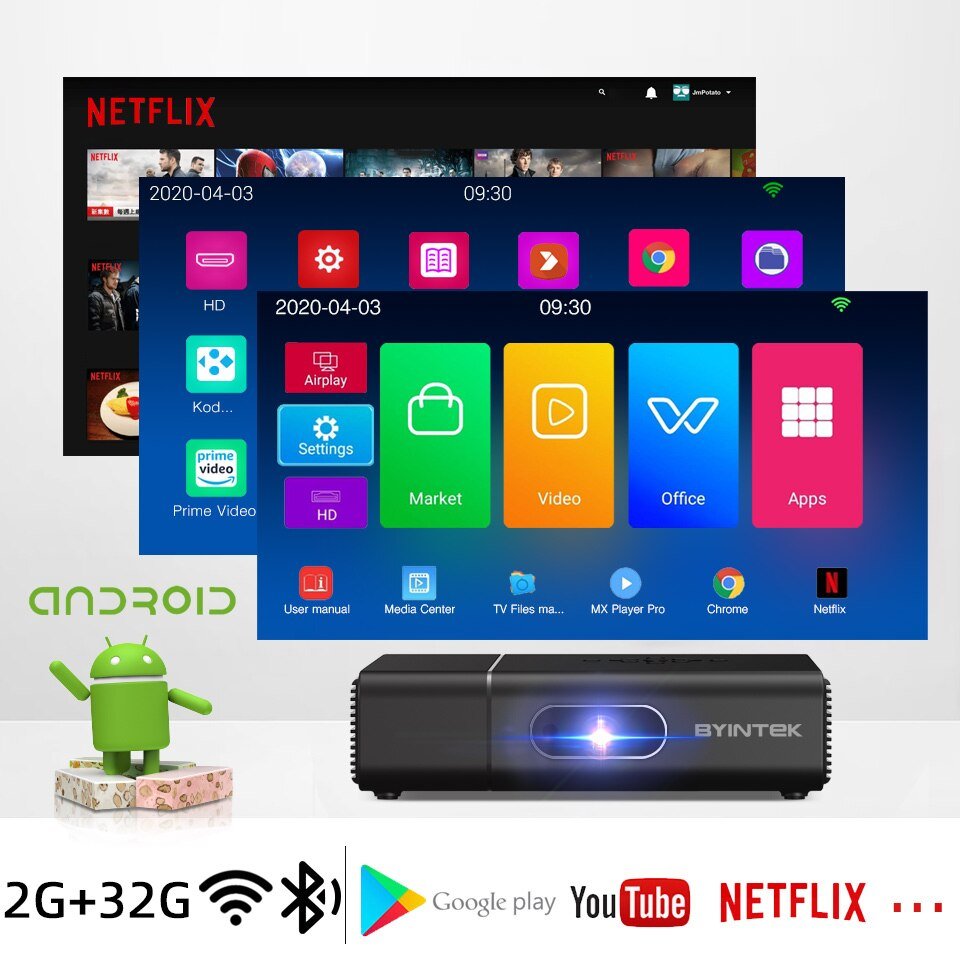 BYINTEK U30 Pro Mini 3D 4K Android Smart Wifi 300Inch Draagbare Laser Led Dlp Projector Voor Smartphone Cinema