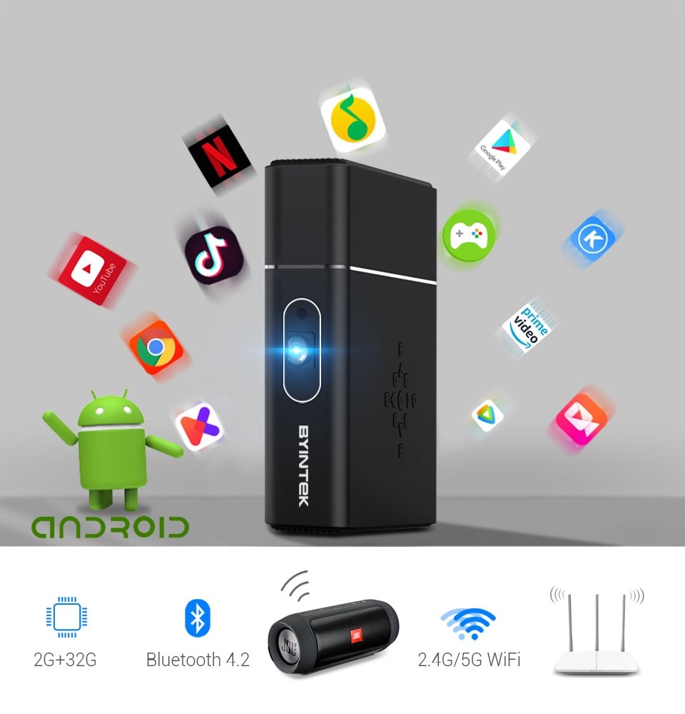 BYINTEK U30 Pro Mini 3D 4K Android Smart Wifi 300Inch Draagbare Laser Led Dlp Projector Voor Smartphone Cinema