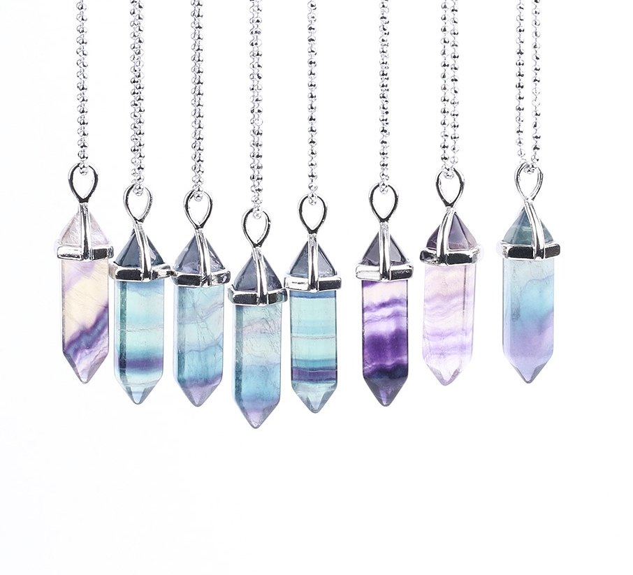 Unisex Colorful Fluorite Quartz Necklace Unisex Colorful Fluorite Quartz Necklace