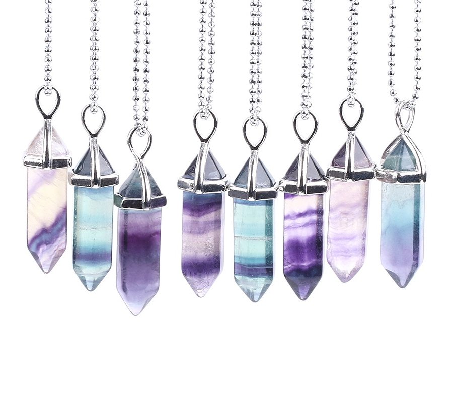 Unisex Colorful Fluorite Quartz Necklace Unisex Colorful Fluorite Quartz Necklace
