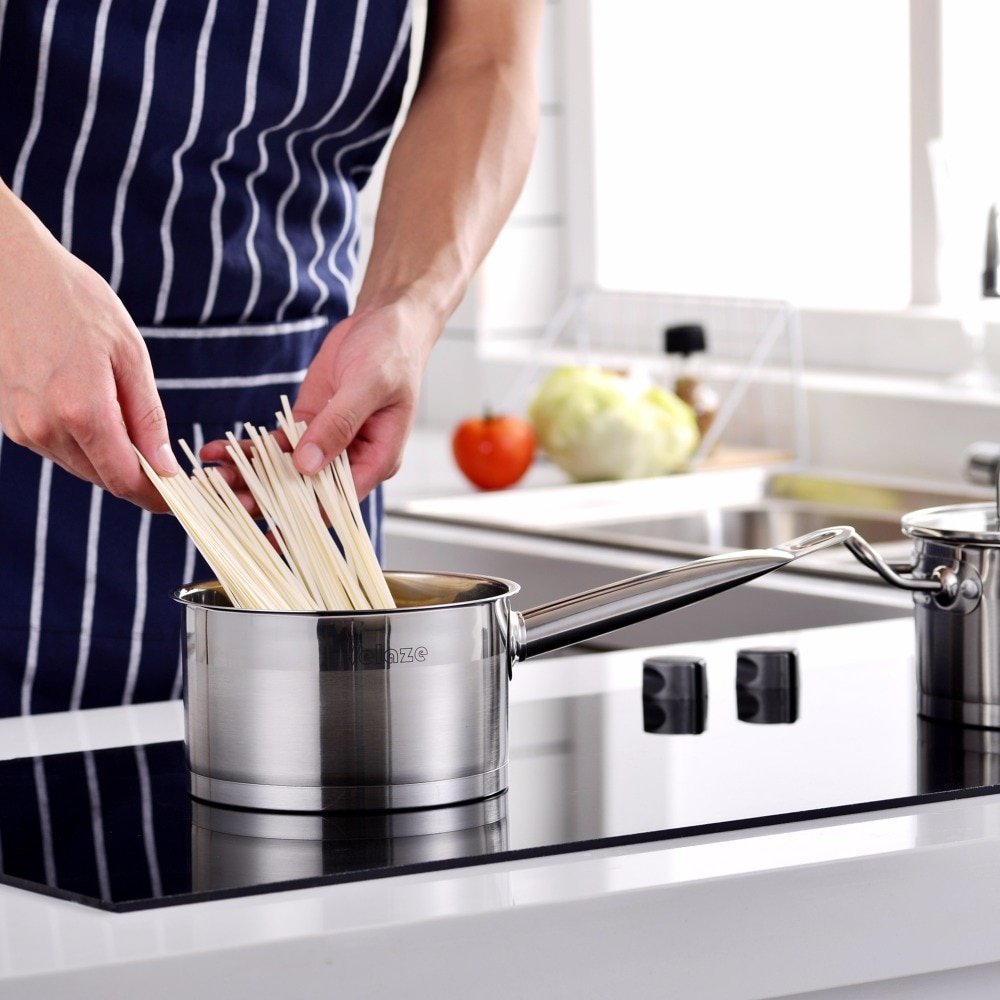 Velaze Kitchen Cookware Set 9 Piece Stainless Steel Cooking Pot & Pan Sets, Induction Safe, Saucepan, Casserole,with Glass lid