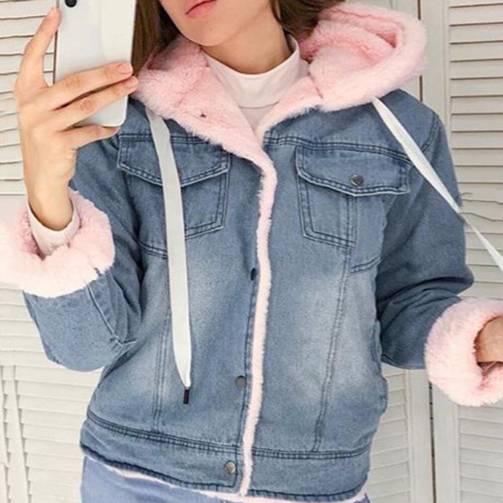 women velvet thick denim jacket female winter big fur collar Korean locomotive lamb coat female student short coat women velvet thick denim jacket female winter big fur collar Korean locomotive lamb coat female student short coat
