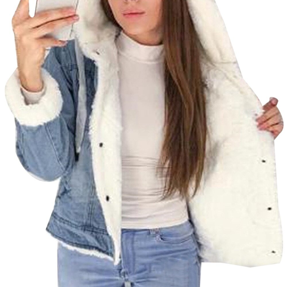 women velvet thick denim jacket female winter big fur collar Korean locomotive lamb coat female student short coat women velvet thick denim jacket female winter big fur collar Korean locomotive lamb coat female student short coat