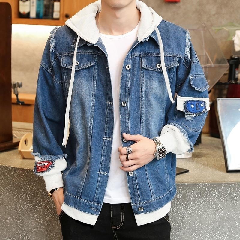 Men Denim Jacket Streetwear Hip Hop Men's Hooded Jean Jackets Male Casual Loose Outerwear 2020 New Spring Fashion Slim Fit Coat
