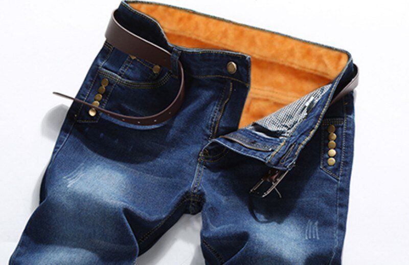 Winter Men Fleece Lining Thick Warm Denim Two Piece Slim Fit Cowbody Jacket Jeans Suit Safari Style Cargo Pants Matching Set