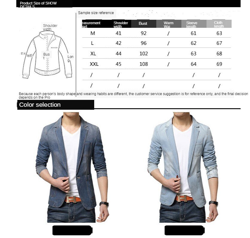 Denim blazer men blazer jeans slim fit Cowboy coats Leisure mens suit jean jacket Men casual coat one button New 2020