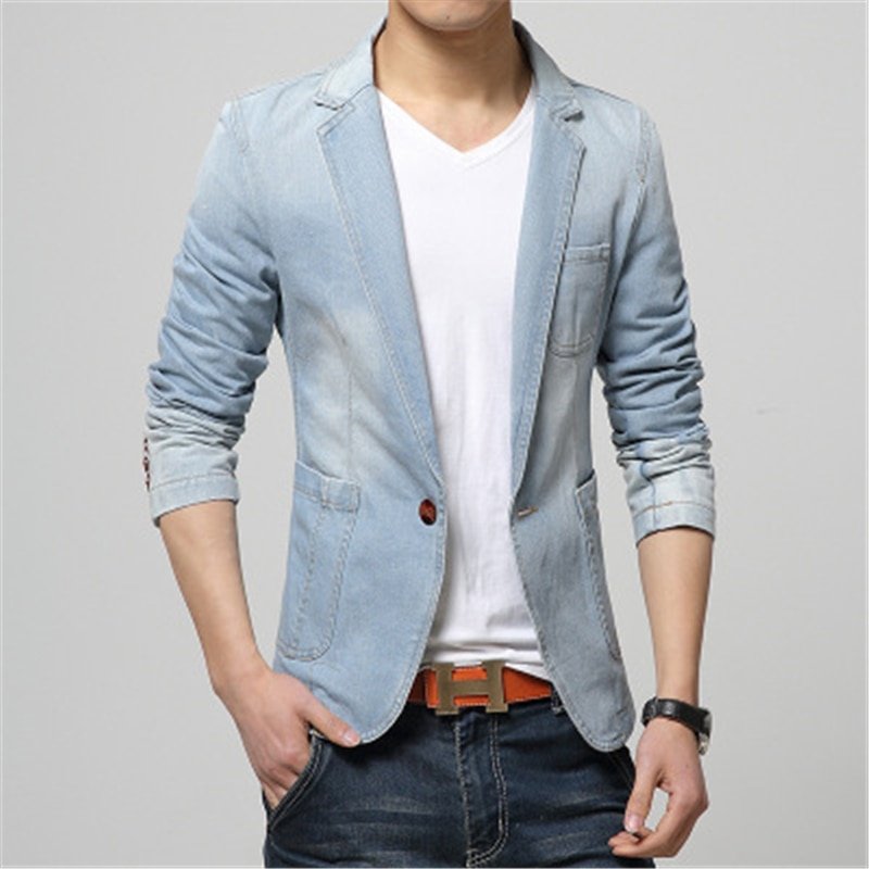 Denim blazer men blazer jeans slim fit Cowboy coats Leisure mens suit jean jacket Men casual coat one button New 2020