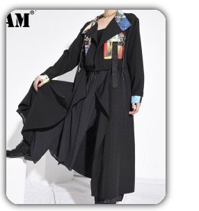 [EAM]  Women Black Denim Stitch Temperament Blazer New Lapel Long Sleeve Loose Fit  Jacket Fashion Tide Spring Autumn 2020 1Z708