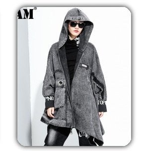 [EAM]  Women Black Denim Stitch Temperament Blazer New Lapel Long Sleeve Loose Fit  Jacket Fashion Tide Spring Autumn 2020 1Z708