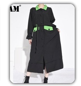 [EAM]  Women Black Denim Stitch Temperament Blazer New Lapel Long Sleeve Loose Fit  Jacket Fashion Tide Spring Autumn 2020 1Z708