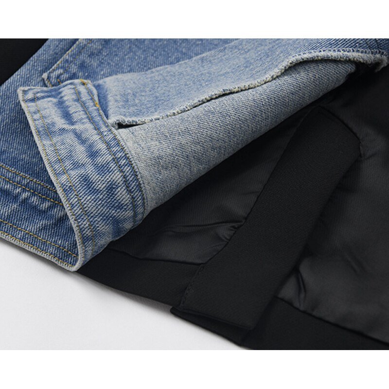 [EAM]  Women Black Denim Stitch Temperament Blazer New Lapel Long Sleeve Loose Fit  Jacket Fashion Tide Spring Autumn 2020 1Z708