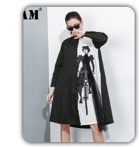 [EAM]  Women Black Denim Stitch Temperament Blazer New Lapel Long Sleeve Loose Fit  Jacket Fashion Tide Spring Autumn 2020 1Z708
