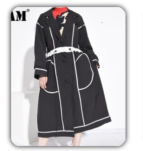 [EAM]  Women Black Denim Stitch Temperament Blazer New Lapel Long Sleeve Loose Fit  Jacket Fashion Tide Spring Autumn 2020 1Z708