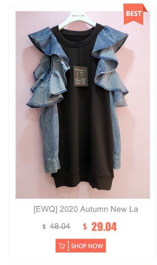 [EWQ] 2020 Autumn Winter New Long-sleeved Stitching Trend Ladies Plus Size Denim Jacket Streetwear Oversize Design Coats Black