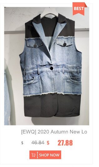 [EWQ] 2020 Autumn Winter New Long-sleeved Stitching Trend Ladies Plus Size Denim Jacket Streetwear Oversize Design Coats Black