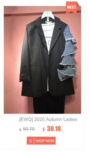 [EWQ] 2020 Autumn Winter New Long-sleeved Stitching Trend Ladies Plus Size Denim Jacket Streetwear Oversize Design Coats Black