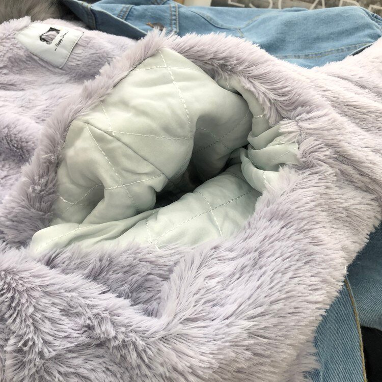 Thickened Fleece-lined Short Denim Jacket Women Artifical Fur Collar Hooded Chaqueta Mujer Veste Femme Winter Warm Coat