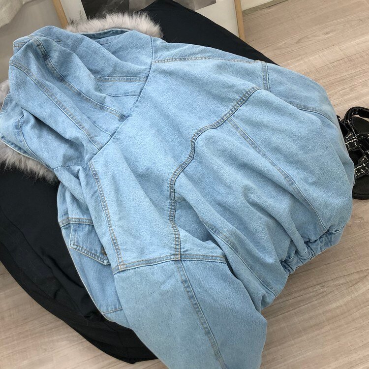 Thickened Fleece-lined Short Denim Jacket Women Artifical Fur Collar Hooded Chaqueta Mujer Veste Femme Winter Warm Coat