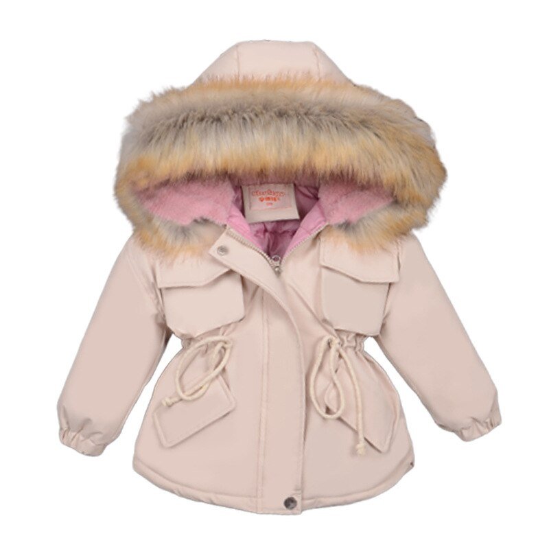 Baby Girl Denim Jacket Plus Fur Warm Toddler Children's Winter Girl's Cotton Padded Clothes Baby's Thickened Cotton Padded Coat