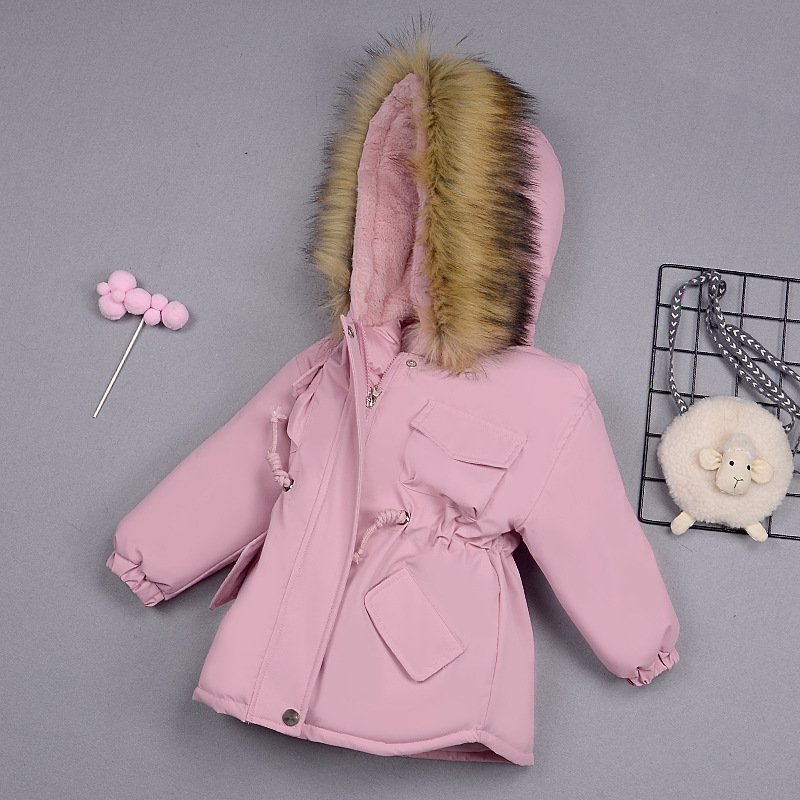 Baby Girl Denim Jacket Plus Fur Warm Toddler Children's Winter Girl's Cotton Padded Clothes Baby's Thickened Cotton Padded Coat