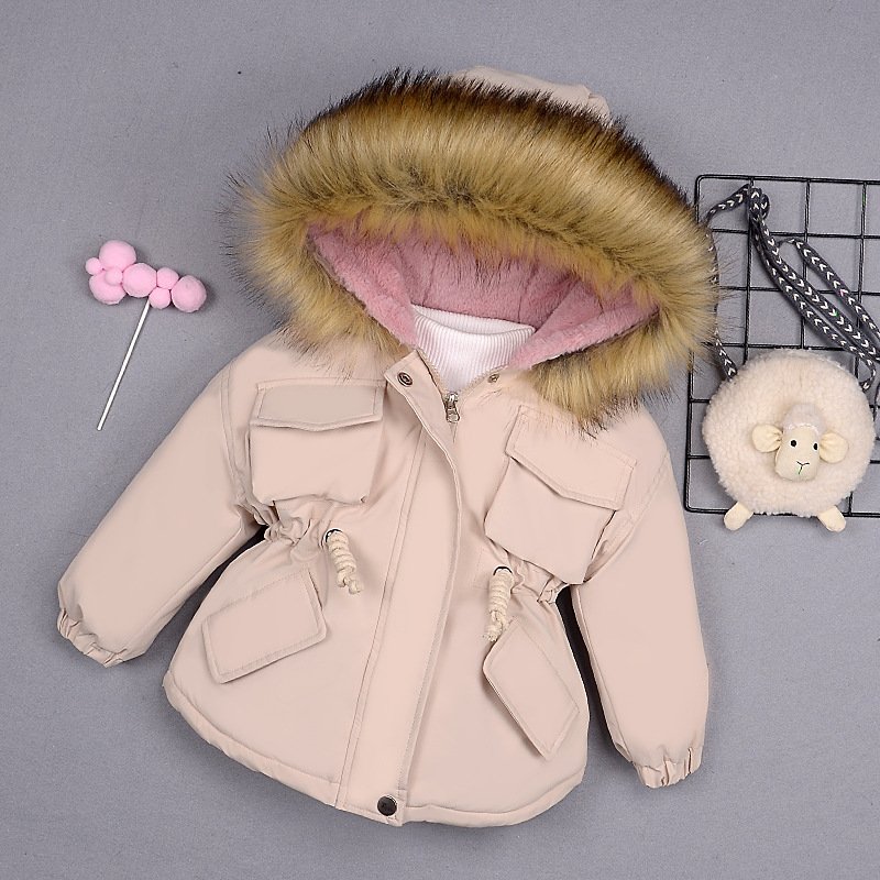 Baby Girl Denim Jacket Plus Fur Warm Toddler Children's Winter Girl's Cotton Padded Clothes Baby's Thickened Cotton Padded Coat