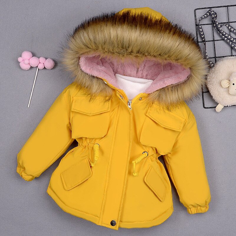 Baby Girl Denim Jacket Plus Fur Warm Toddler Children's Winter Girl's Cotton Padded Clothes Baby's Thickened Cotton Padded Coat