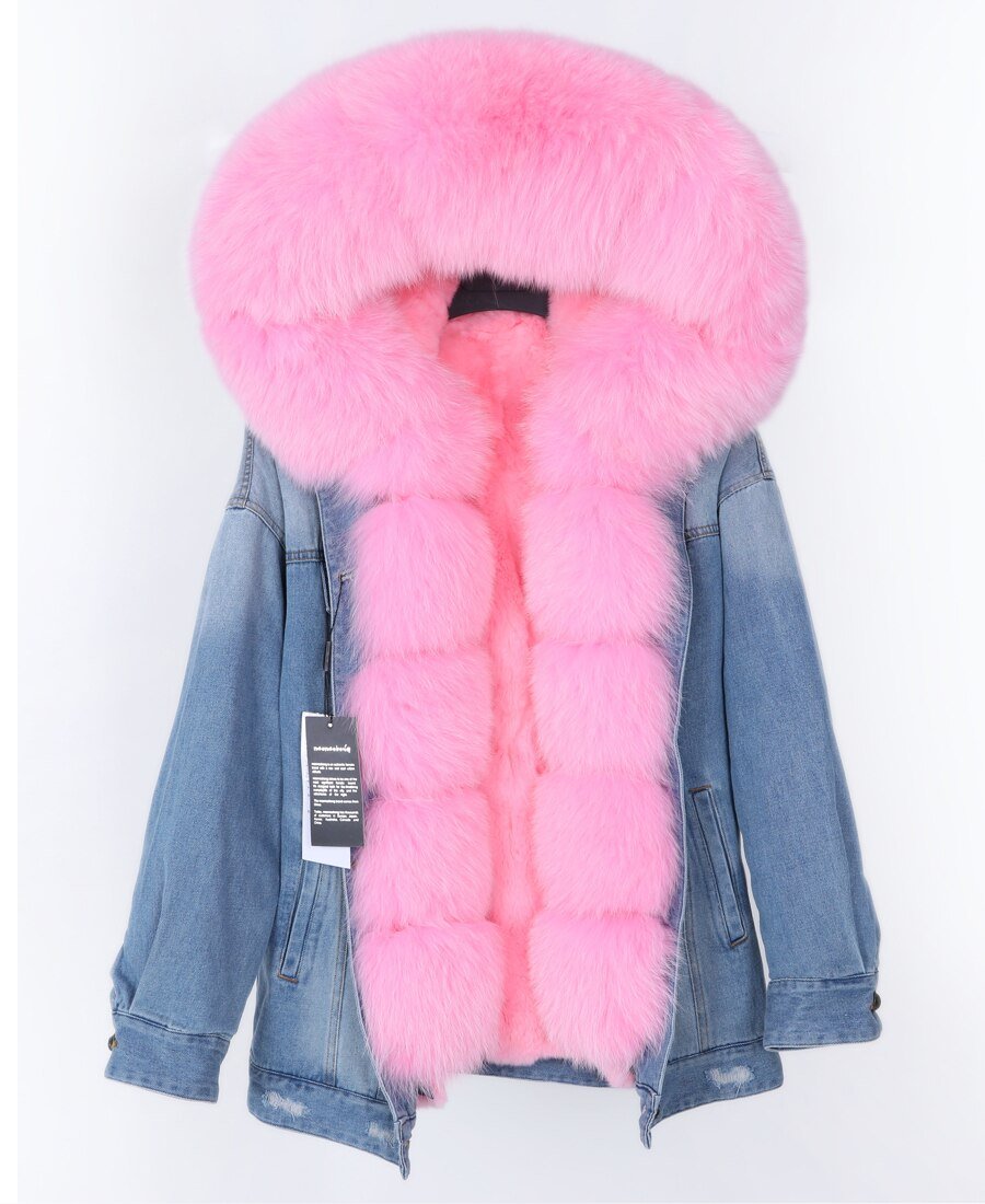 2020 real fur coat big natural fox fur collar winter jacket rabbit fur liner women detachable Denim jacket 2020 real fur coat big natural fox fur collar winter jacket rabbit fur liner women detachable Denim jacket