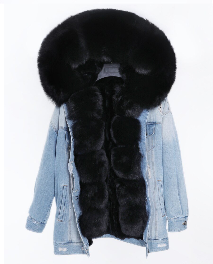 2020 real fur coat big natural fox fur collar winter jacket rabbit fur liner women detachable Denim jacket 2020 real fur coat big natural fox fur collar winter jacket rabbit fur liner women detachable Denim jacket