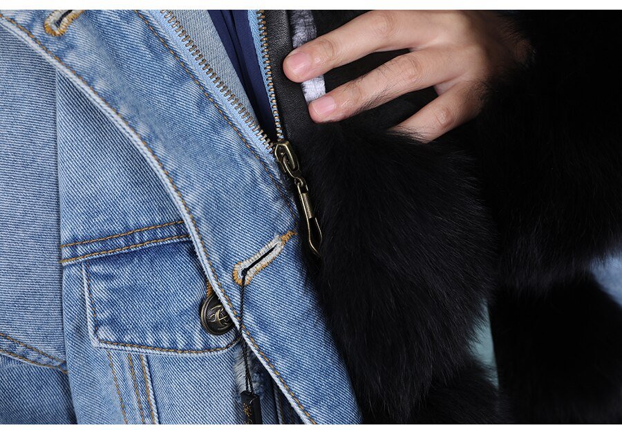 2020 real fur coat big natural fox fur collar winter jacket rabbit fur liner women detachable Denim jacket 2020 real fur coat big natural fox fur collar winter jacket rabbit fur liner women detachable Denim jacket