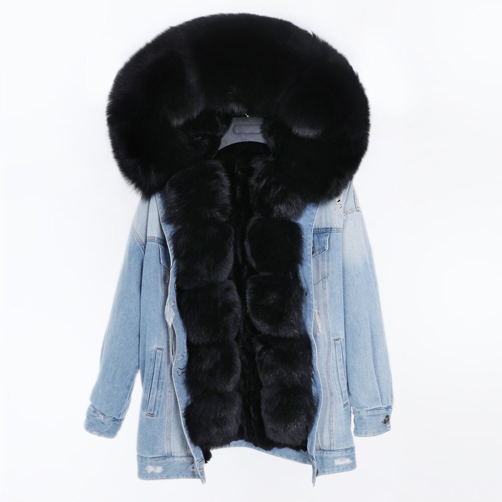 2020 real fur coat big natural fox fur collar winter jacket rabbit fur liner women detachable Denim jacket 2020 real fur coat big natural fox fur collar winter jacket rabbit fur liner women detachable Denim jacket