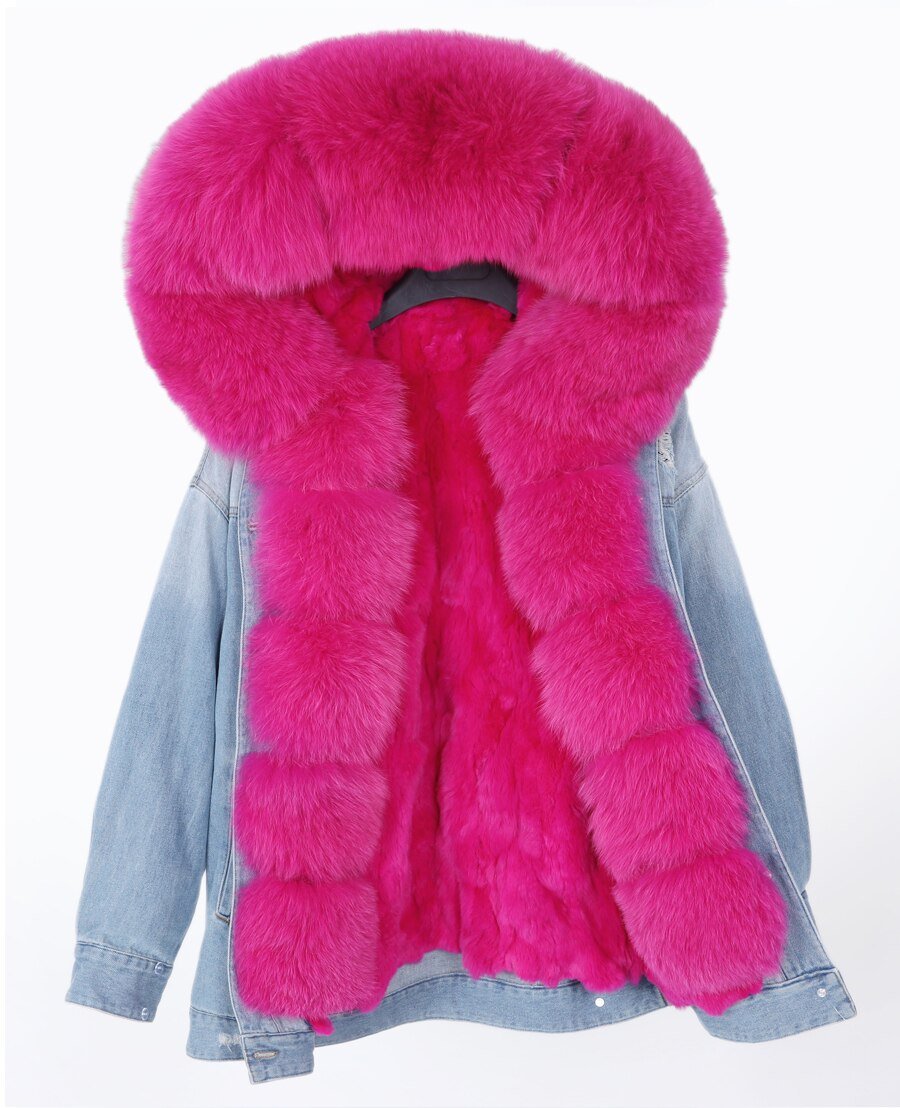 2020 real fur coat big natural fox fur collar winter jacket rabbit fur liner women detachable Denim jacket 2020 real fur coat big natural fox fur collar winter jacket rabbit fur liner women detachable Denim jacket