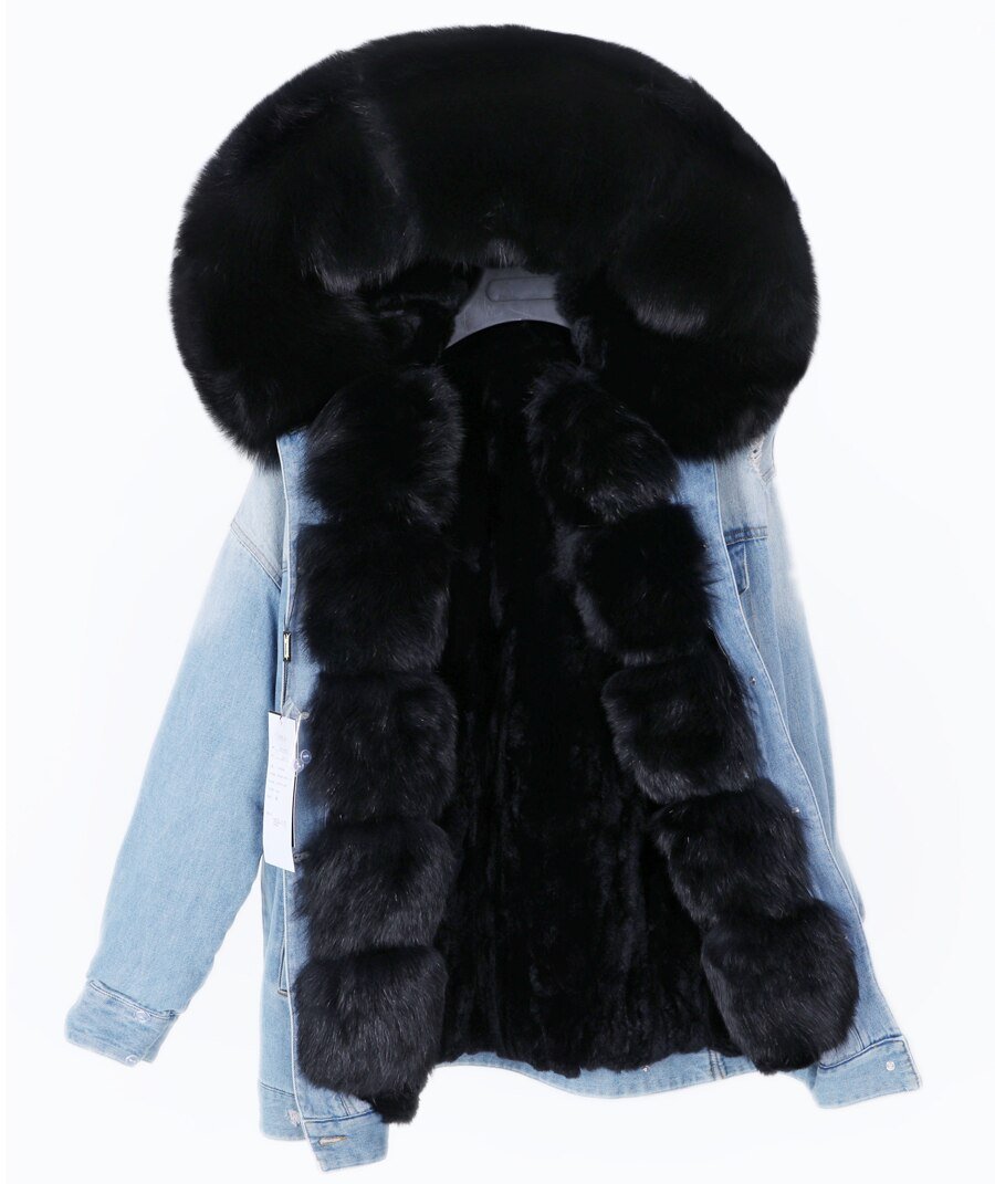 2020 real fur coat big natural fox fur collar winter jacket rabbit fur liner women detachable Denim jacket 2020 real fur coat big natural fox fur collar winter jacket rabbit fur liner women detachable Denim jacket