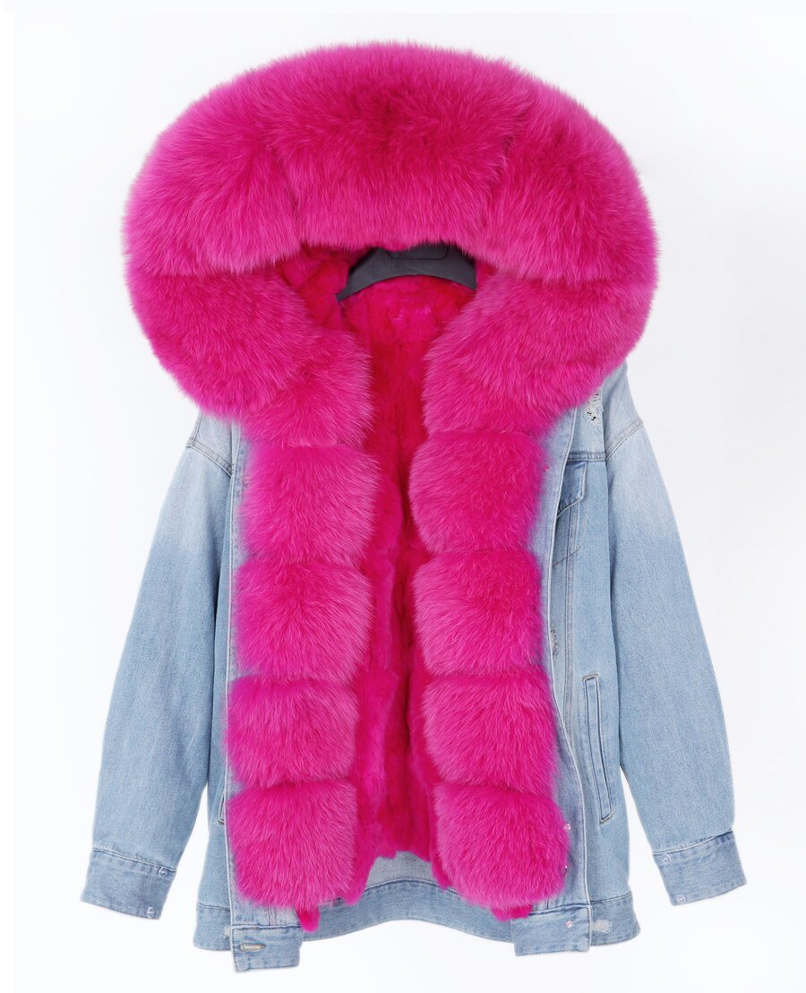 2020 real fur coat big natural fox fur collar winter jacket rabbit fur liner women detachable Denim jacket 2020 real fur coat big natural fox fur collar winter jacket rabbit fur liner women detachable Denim jacket