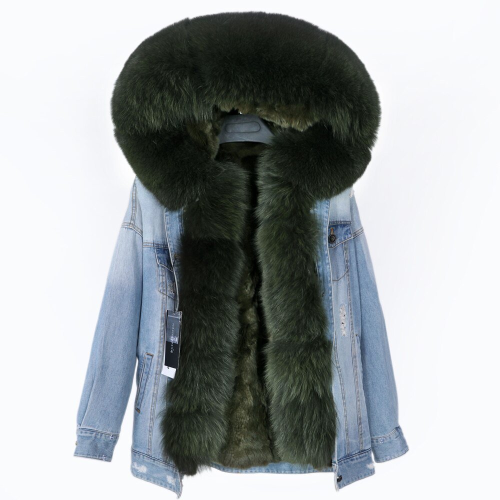2020 real fur coat big natural fox fur collar winter jacket rabbit fur liner women detachable Denim jacket 2020 real fur coat big natural fox fur collar winter jacket rabbit fur liner women detachable Denim jacket
