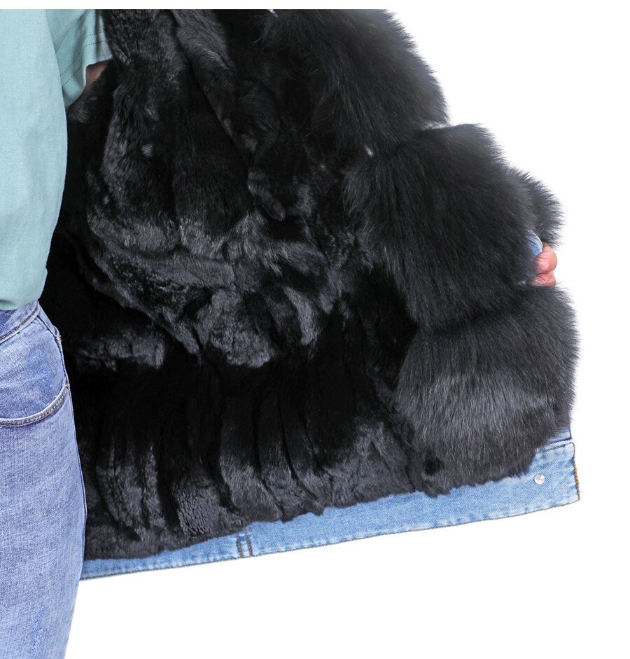 2020 real fur coat big natural fox fur collar winter jacket rabbit fur liner women detachable Denim jacket 2020 real fur coat big natural fox fur collar winter jacket rabbit fur liner women detachable Denim jacket