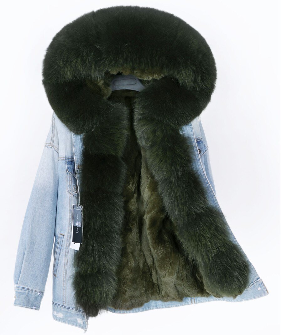 2020 real fur coat big natural fox fur collar winter jacket rabbit fur liner women detachable Denim jacket 2020 real fur coat big natural fox fur collar winter jacket rabbit fur liner women detachable Denim jacket