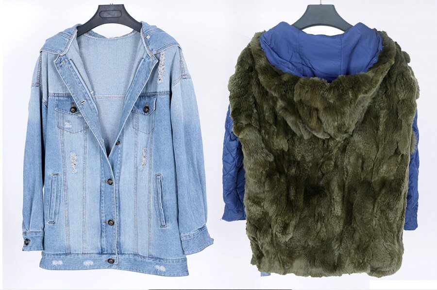 2020 real fur coat big natural fox fur collar winter jacket rabbit fur liner women detachable Denim jacket 2020 real fur coat big natural fox fur collar winter jacket rabbit fur liner women detachable Denim jacket