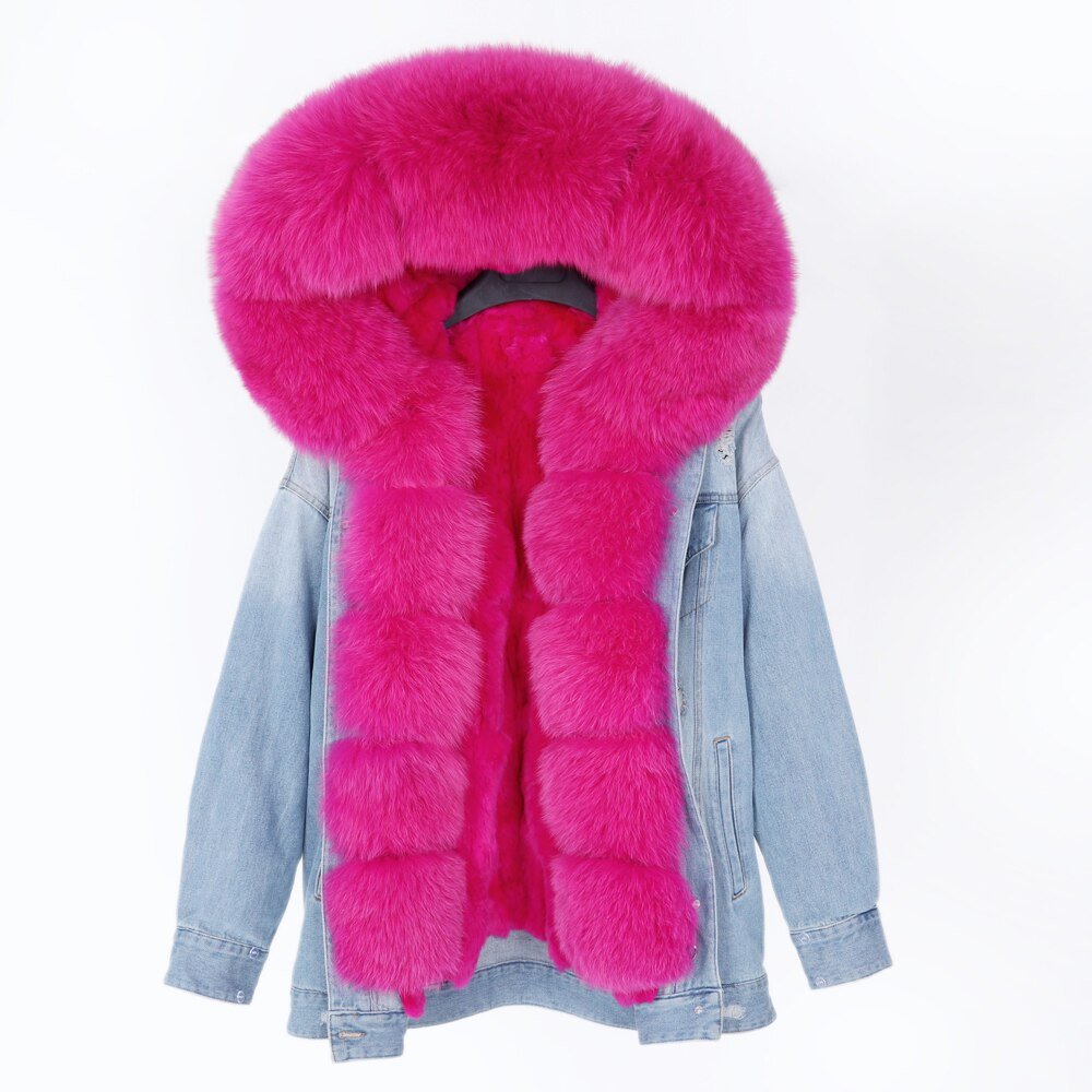 2020 real fur coat big natural fox fur collar winter jacket rabbit fur liner women detachable Denim jacket 2020 real fur coat big natural fox fur collar winter jacket rabbit fur liner women detachable Denim jacket