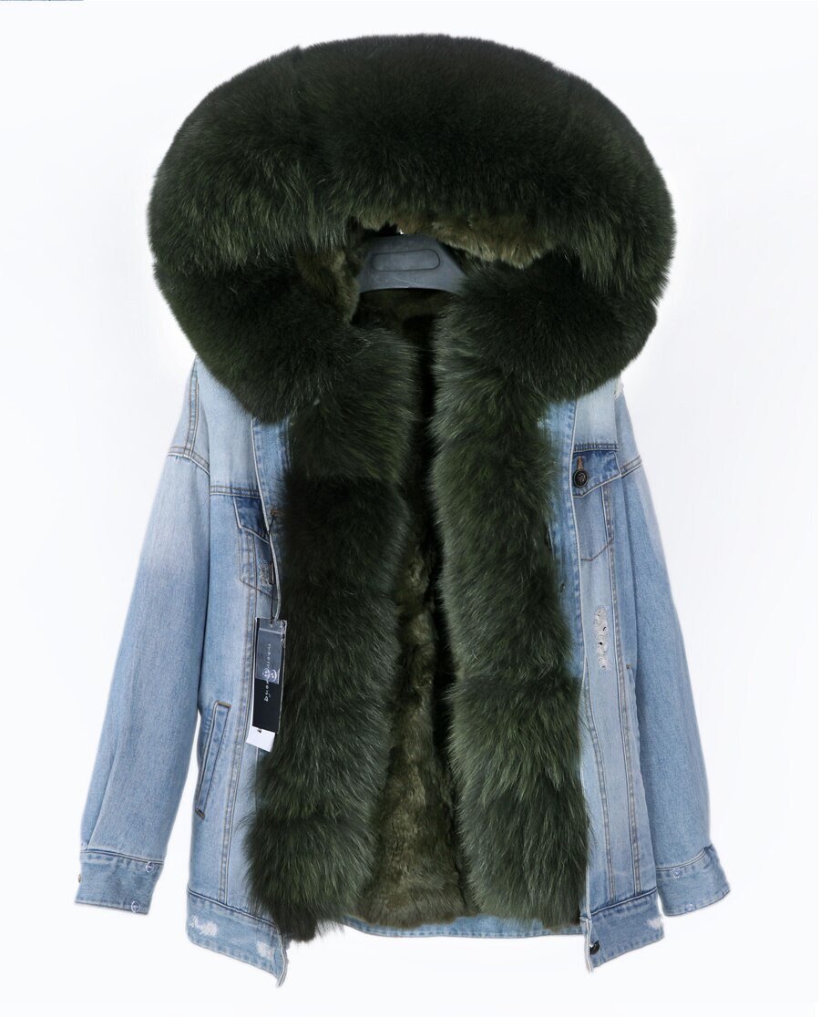 2020 real fur coat big natural fox fur collar winter jacket rabbit fur liner women detachable Denim jacket 2020 real fur coat big natural fox fur collar winter jacket rabbit fur liner women detachable Denim jacket