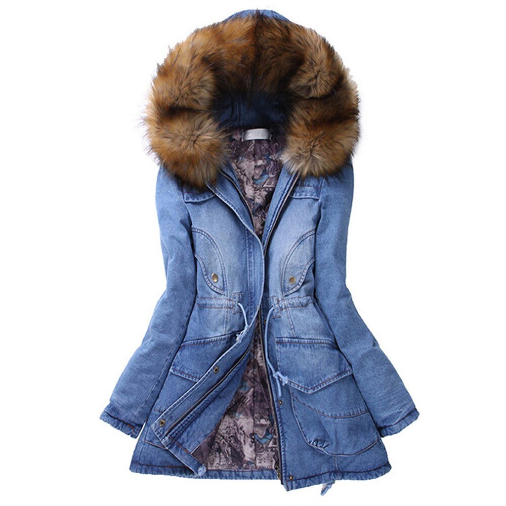 Women's Denim Jacket Winter 2020 Warm Thicken Plus Size Parkas Cotton Padded Coat Loose Hooded Long Outerwear Female jaqueta