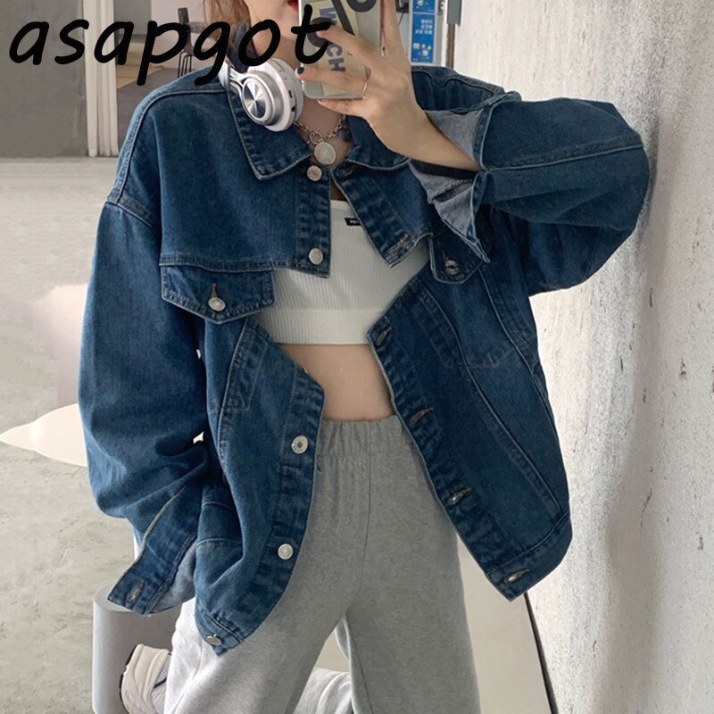 Denim Coat Hollow Out Backless Split Single-breasted Casual Loose Long-sleeved Denim Jacket Vintage Jeans Coats Designer