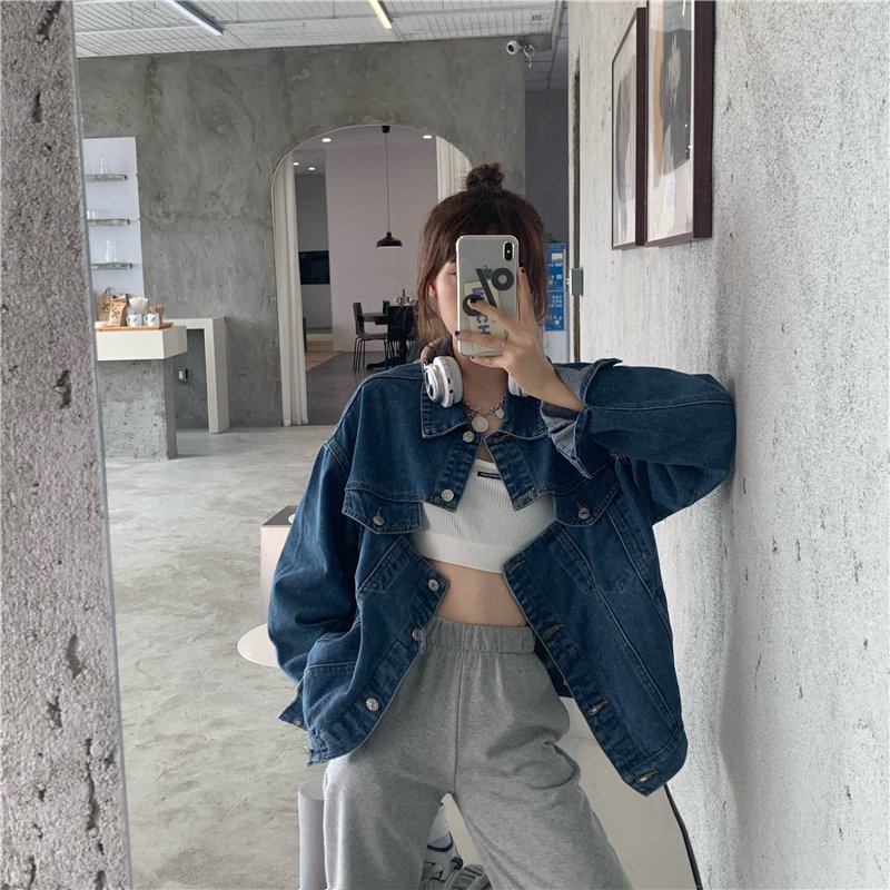 Denim Coat Hollow Out Backless Split Single-breasted Casual Loose Long-sleeved Denim Jacket Vintage Jeans Coats Designer
