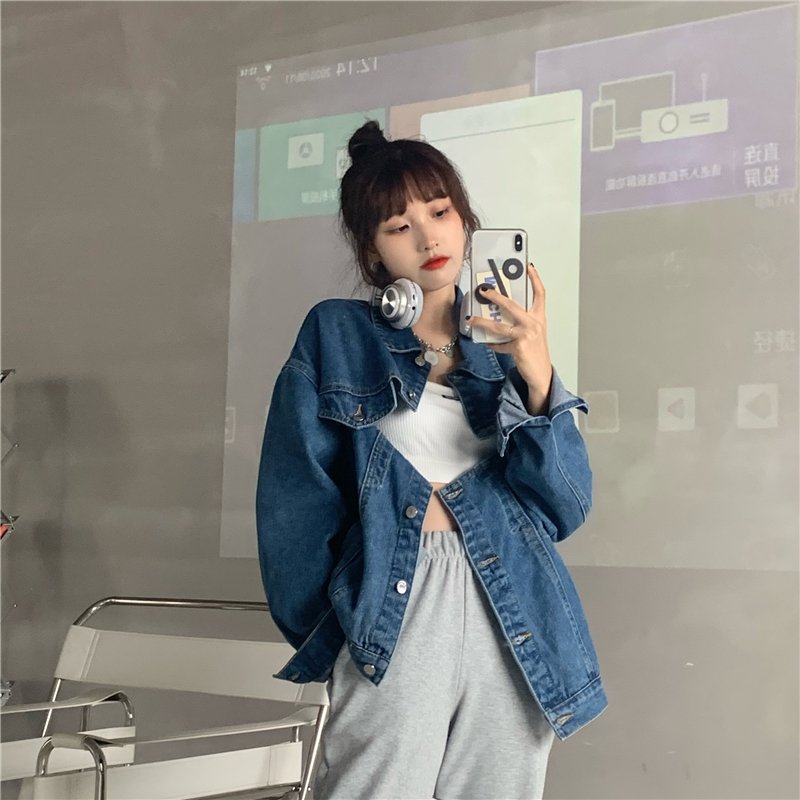 Denim Coat Hollow Out Backless Split Single-breasted Casual Loose Long-sleeved Denim Jacket Vintage Jeans Coats Designer