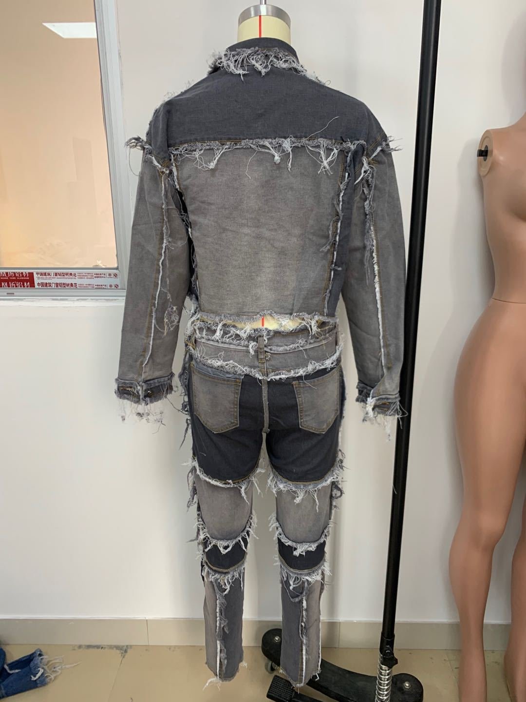 Echoine Winter Autumn Patchwork Short Denim Jacket and Denim Pants Two Piece Set Sexy Women Tassel Jeans Set Outwear Matching Echoine Winter Autumn Patchwork Short Denim Jacket and Denim Pants Two Piece Set Sexy Women Tassel Jeans Set Outwear Matching