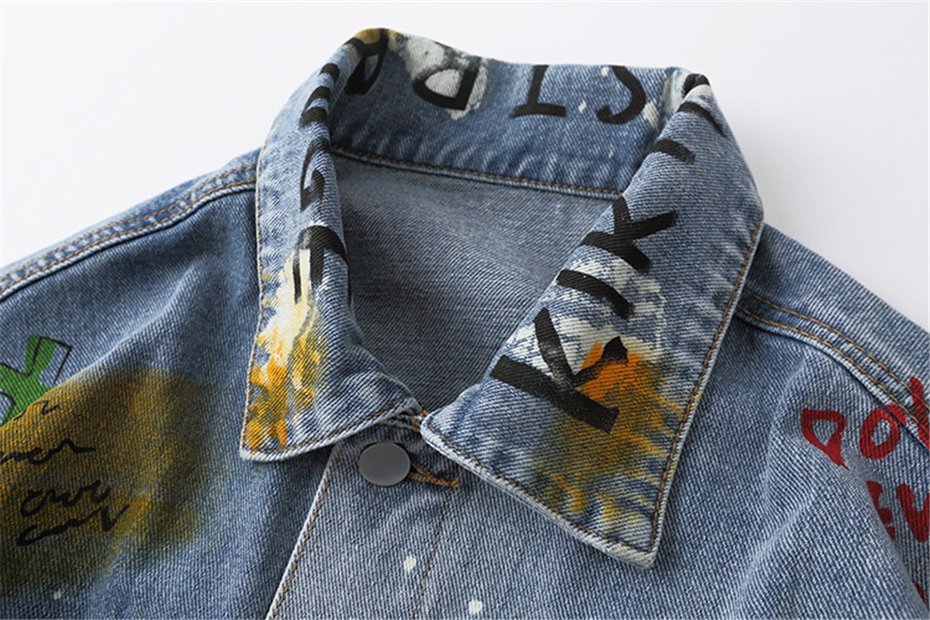 2020 Graffiti Print Denim Jackets Coats Hip Hop Punk Rock Casual Jeans Jackets Streetwear Men Fashion Hipster Outwear Male WY252