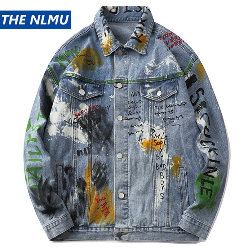 2020 Graffiti Print Denim Jackets Coats Hip Hop Punk Rock Casual Jeans Jackets Streetwear Men Fashion Hipster Outwear Male WY252